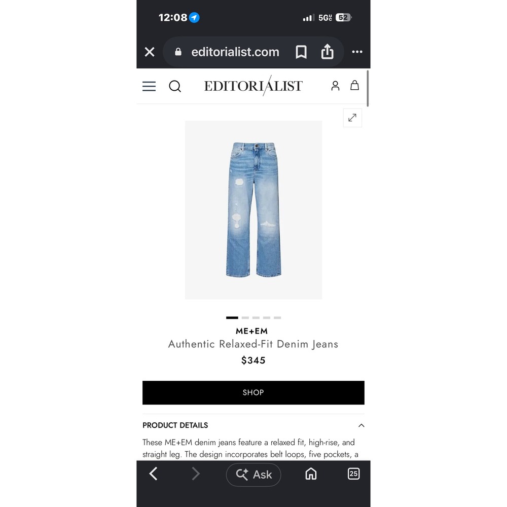 ME+EM Authentic Relaxed-Fit Denim Jeans Light Wash Distressed SS25DJ239 Size 26